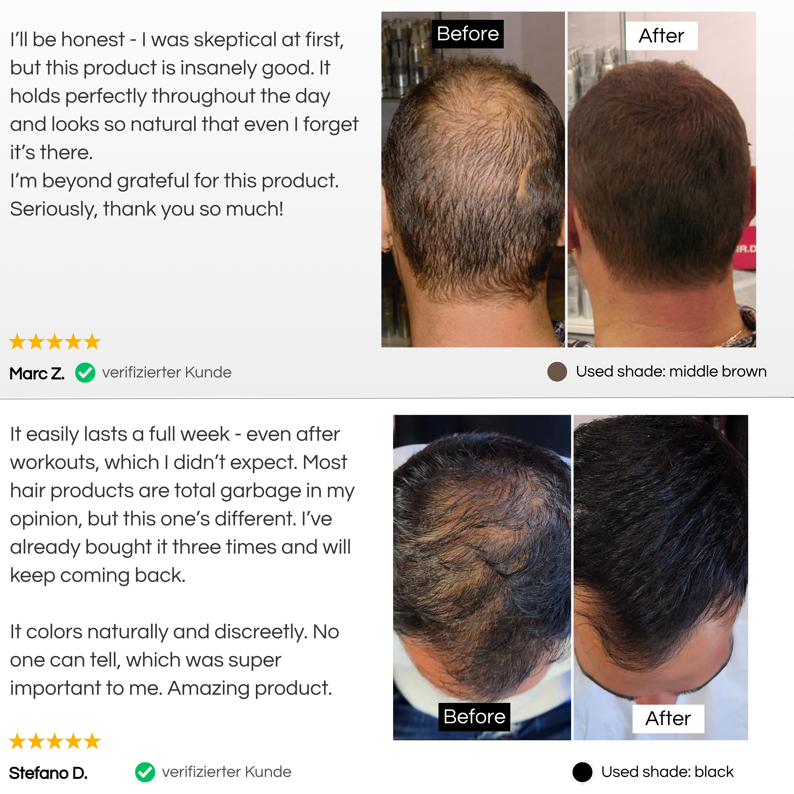 TrueShade® - Covers hair loss for 7 days. Natural and invisible.