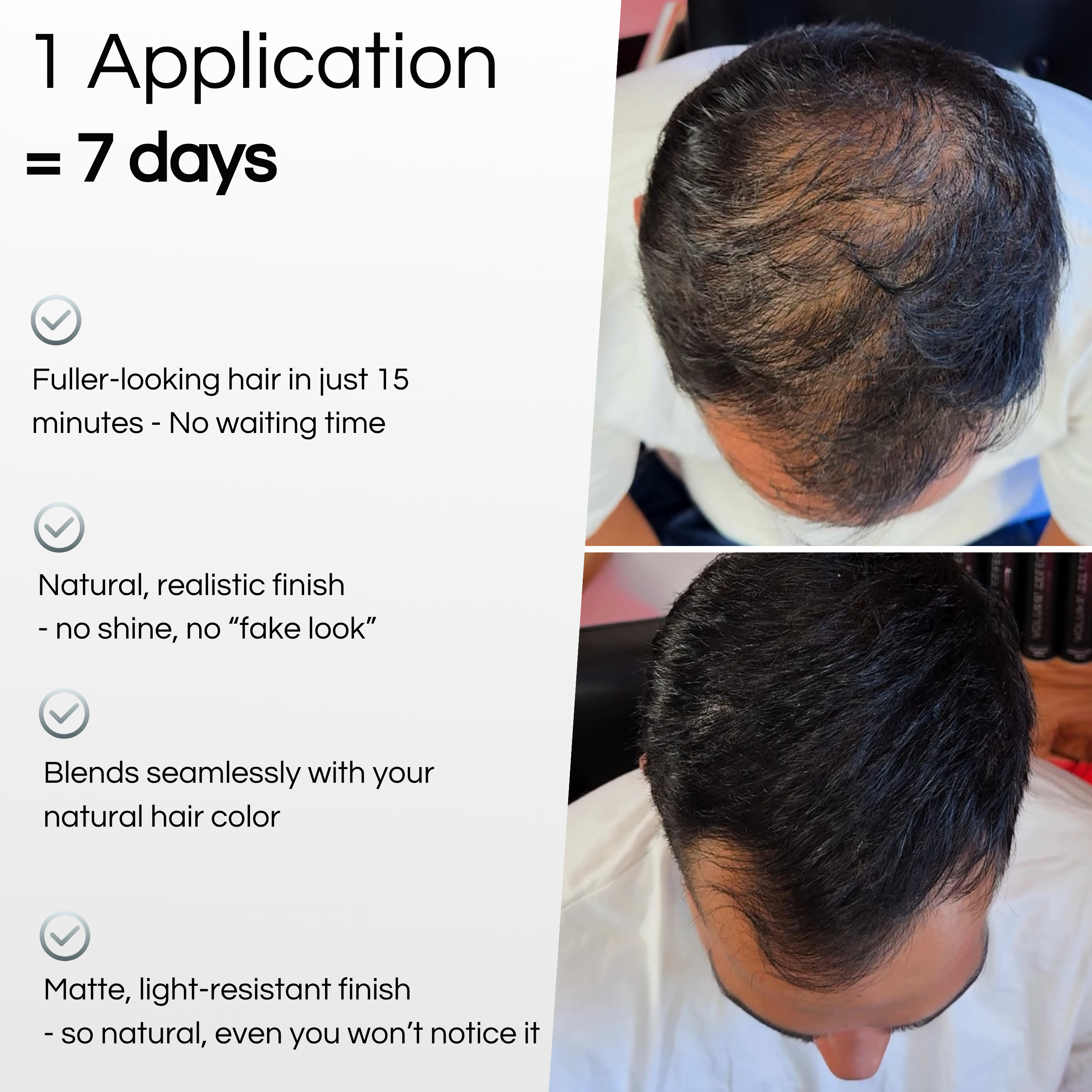 TrueShade® - Covers hair loss for 7 days. Natural and invisible.