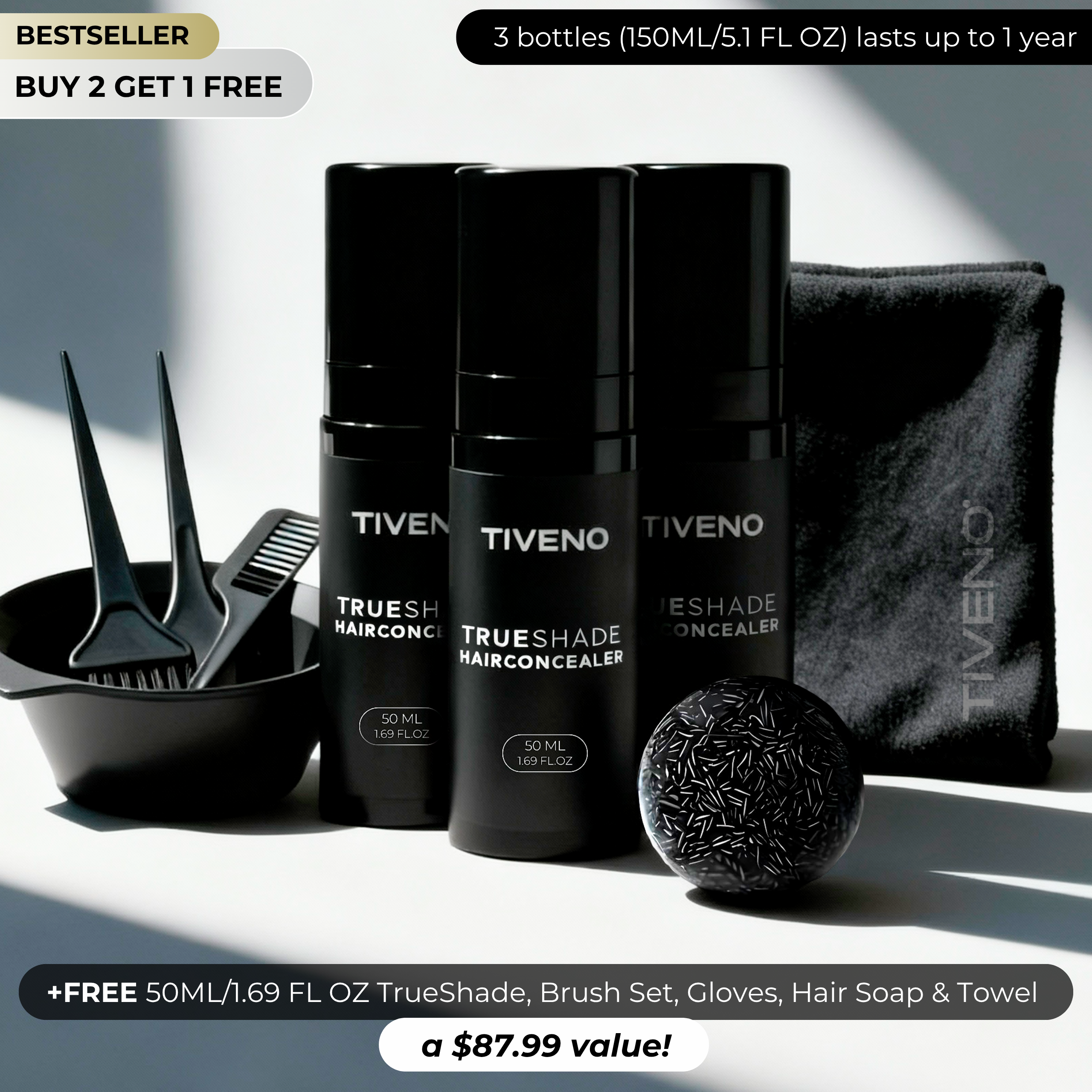 TrueShade® - Covers hair loss for 7 days. Natural and invisible